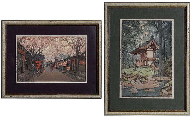 Appraisal: Hiroshi Yoshida Japanese - - Two prints Temple in the