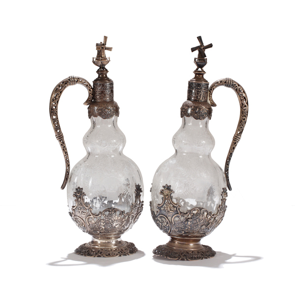 Appraisal: Pair of Sterling Silver and Crystal Decanters Sterling Silver Decanters