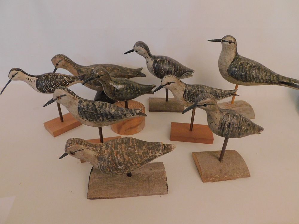 Appraisal: HARRY MONK SHORE BIRDS Lot of carved and painted wood