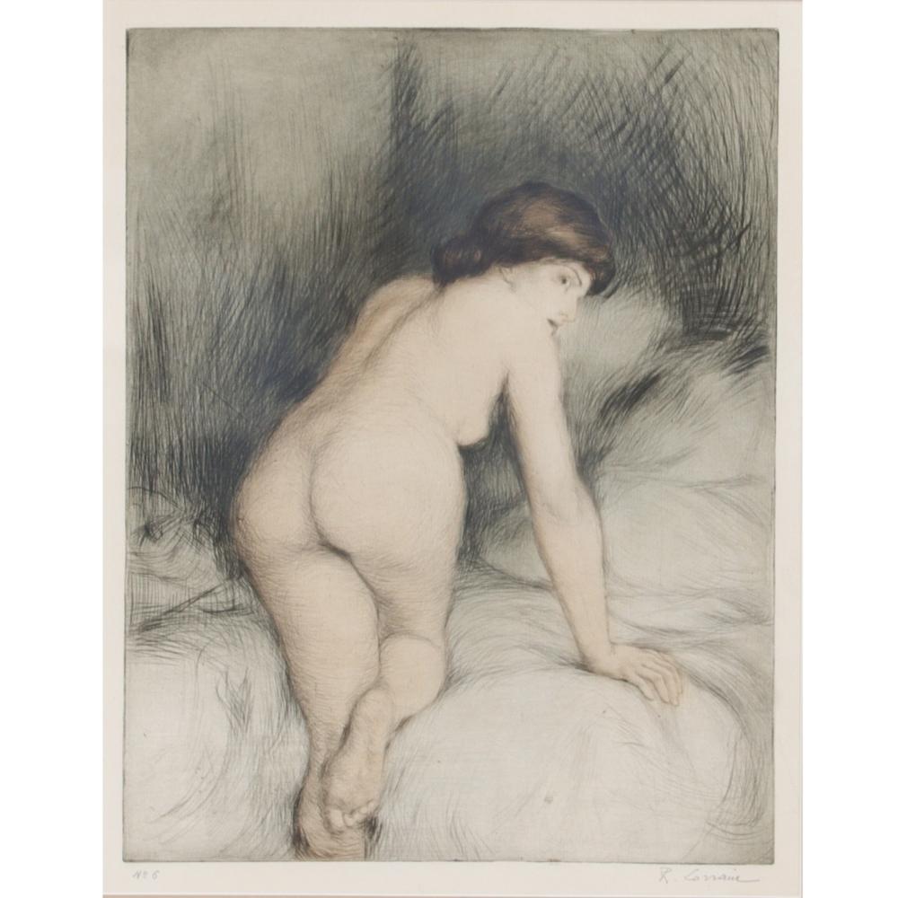 Appraisal: Rene Lorrain France - Le Coucher nude drypoint etching signed