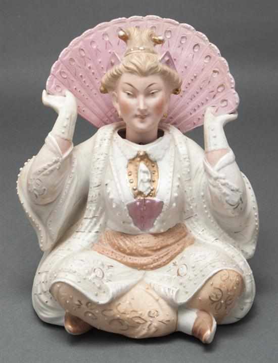 Appraisal: German painted bisque nodding pagoda figure late th century modeled