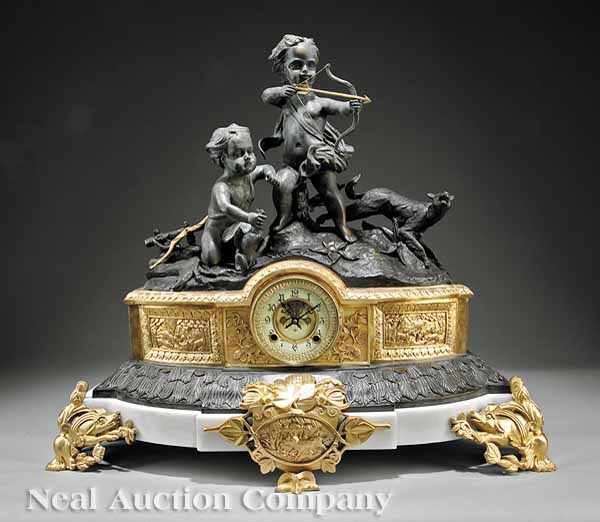 Appraisal: A Louis XVI-Style Gilt and Patinated Bronze Figural Mantel Clock