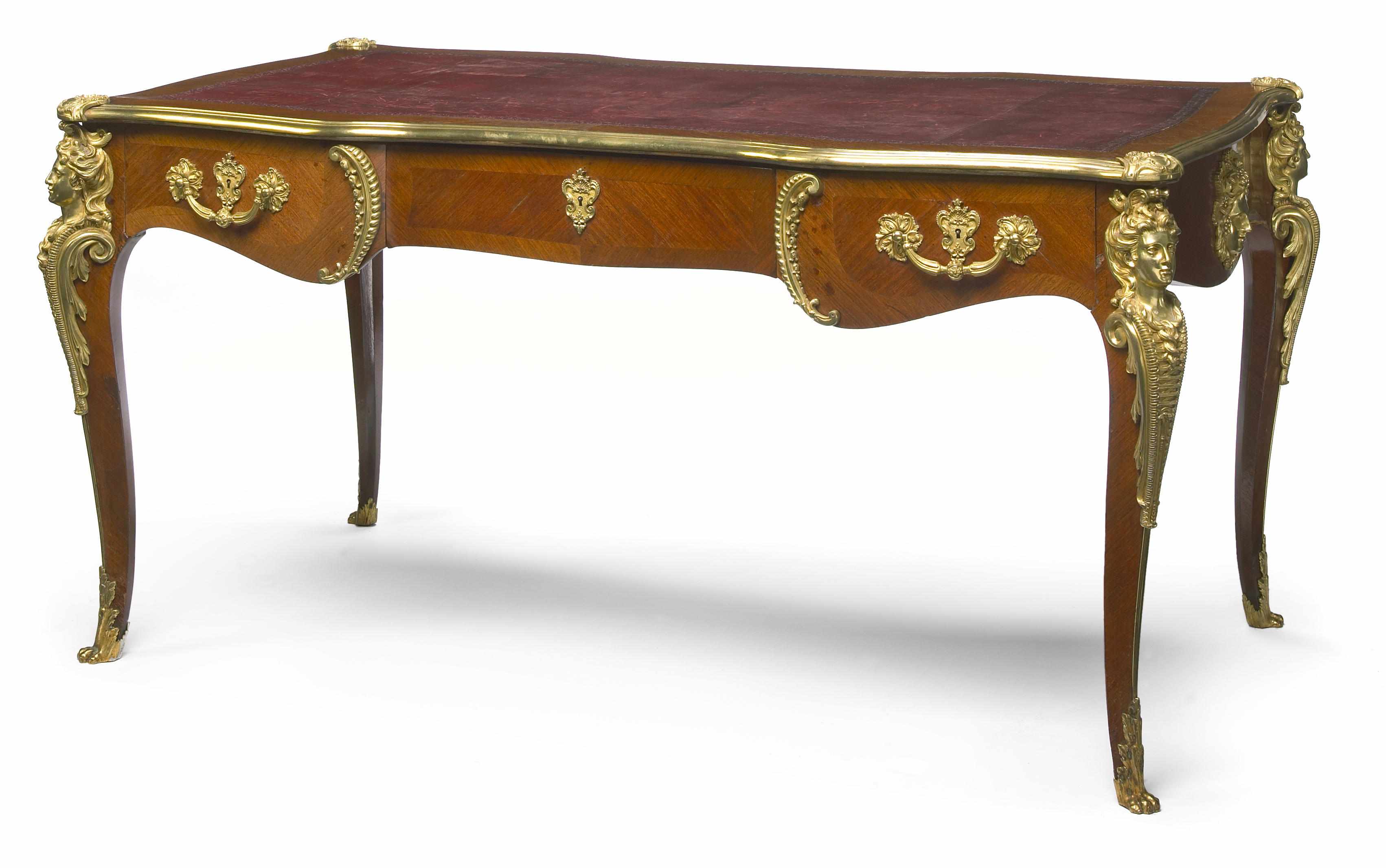 Appraisal: A Louis XV style gilt bronze mounted crossbanded mahogany bureau