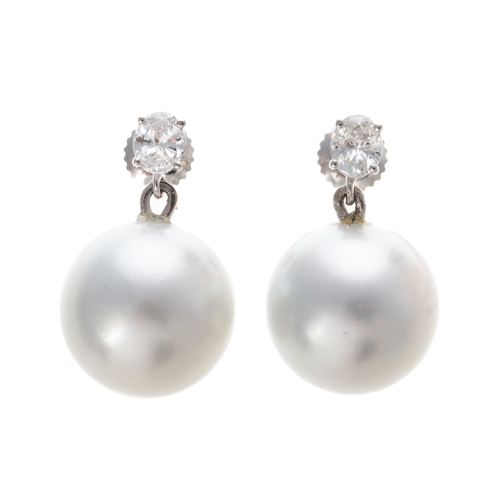 Appraisal: A PAIR OF SOUTH SEA PEARL DIAMOND EARRINGS K white