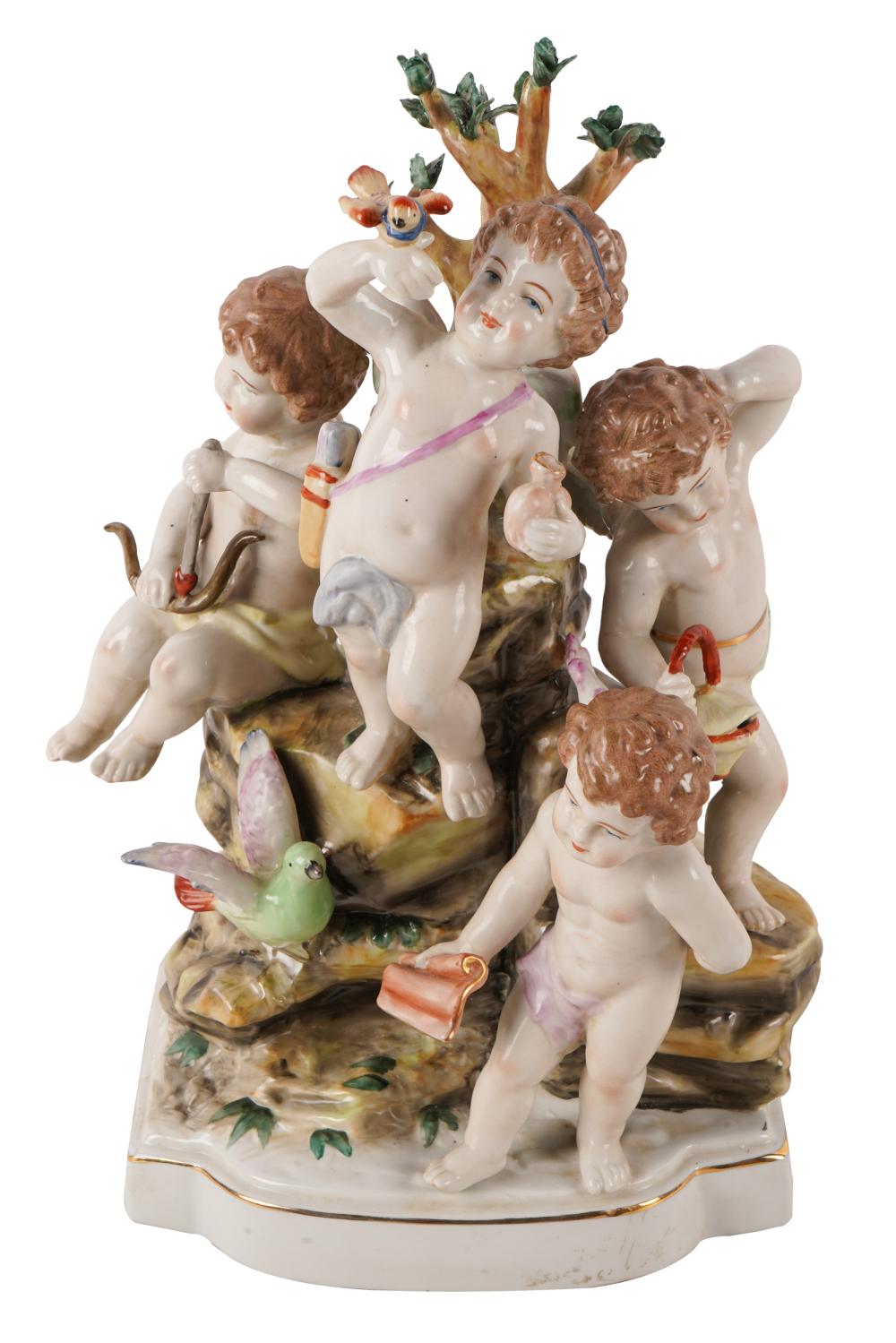 Appraisal: MEISSEN PORCELAIN FIGURAL GROUPwith blue mark depicting four cherubs Provenance