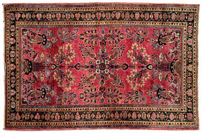 Appraisal: Sarouk rug floral designs on burgundy field s- s ft