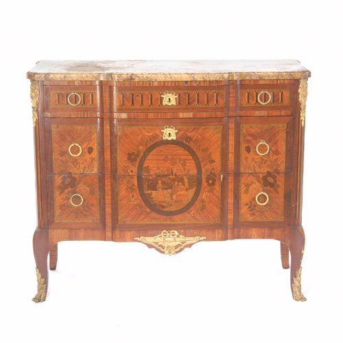 Appraisal: FRENCH REGENCY STYLE Oak consol with secondary wood marquetry pastoral