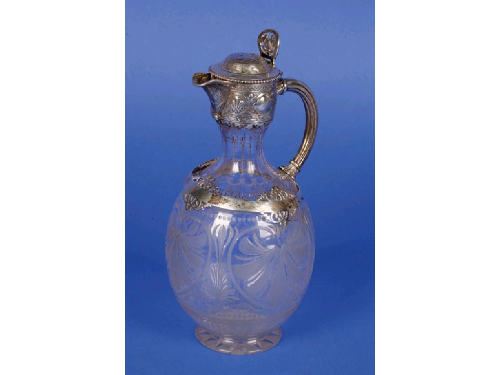 Appraisal: A VICTORIAN SILVER MOUNTED CLARET JUG of baluster form with