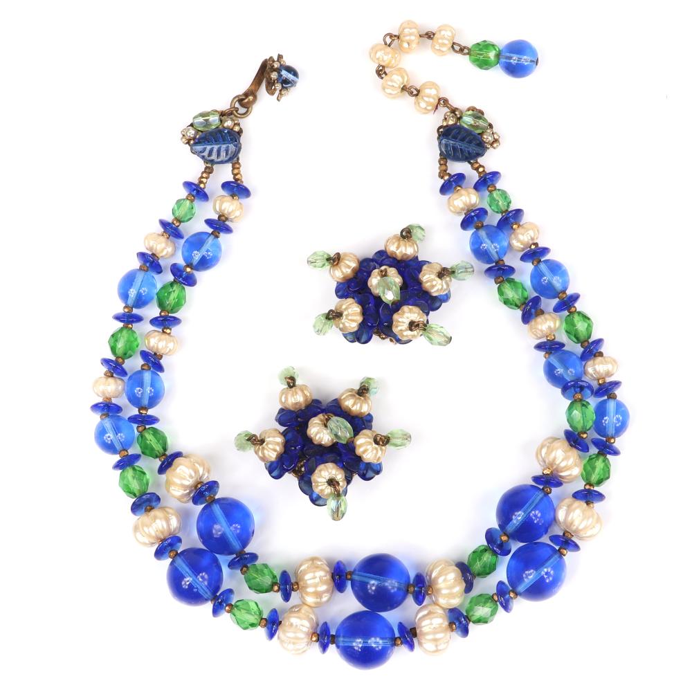 Appraisal: MIRIAM HASKELL DOUBLE STRAND NECKLACE AND STAR EARRING SET WITH