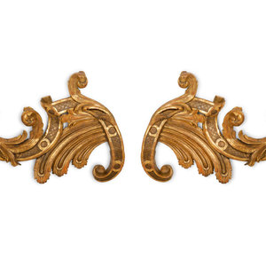 Appraisal: A Pair of Italian Giltwood Foliate Scroll Wall Appliques th