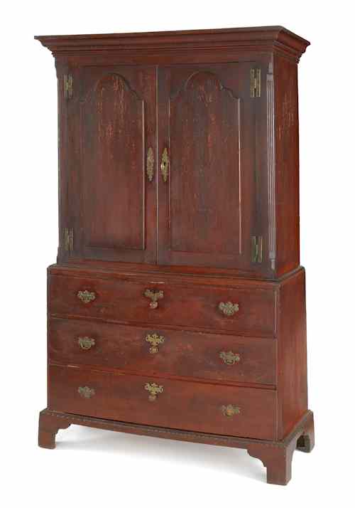 Appraisal: New Jersey Chippendale gumwood linen press ca in two parts