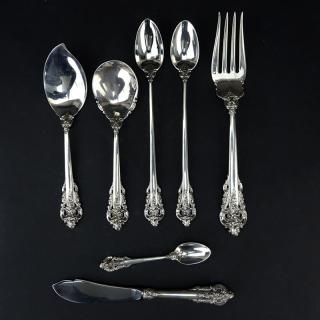 Appraisal: Collection of Seven Wallace Grand Baroque Sterling Silver Tableware Includes