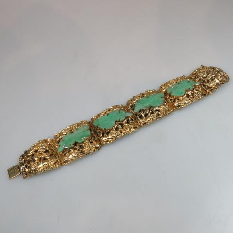 Appraisal: Gold Plated Silver bracelet set with jade panels g weight