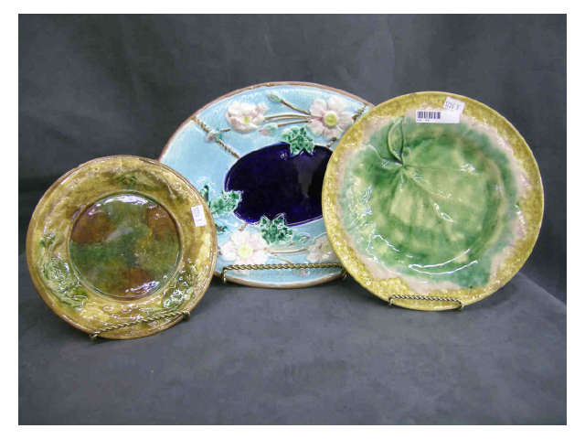 Appraisal: Group of Majolica pottery plates including oval handled platter with