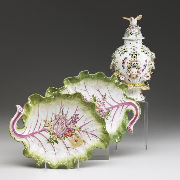 Appraisal: ENGLISH PORCELAIN Two Chelsea leaf dishes together with a Derby