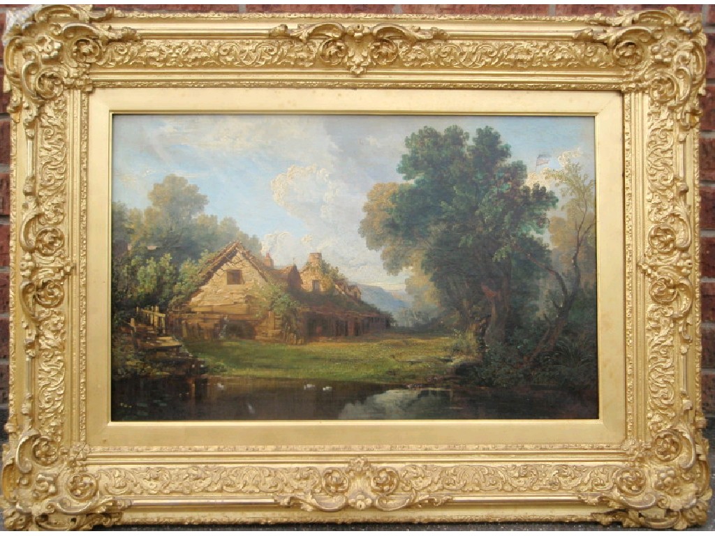 Appraisal: H Hewitt thC Cottages by a mill pond oil on