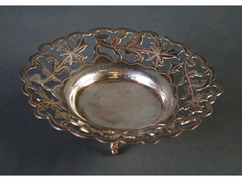 Appraisal: PIERCED FOREIGN SILVER BON BON DISH with plain centre enclosed