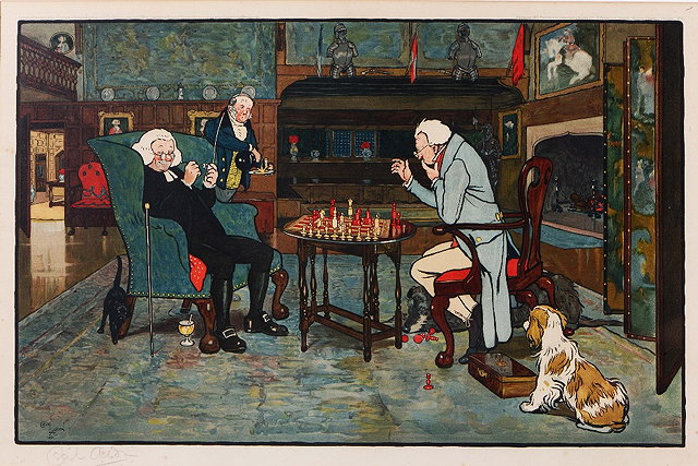 Appraisal: CECIL ALDIN'A game of chess' lithograph in colours pencil signed