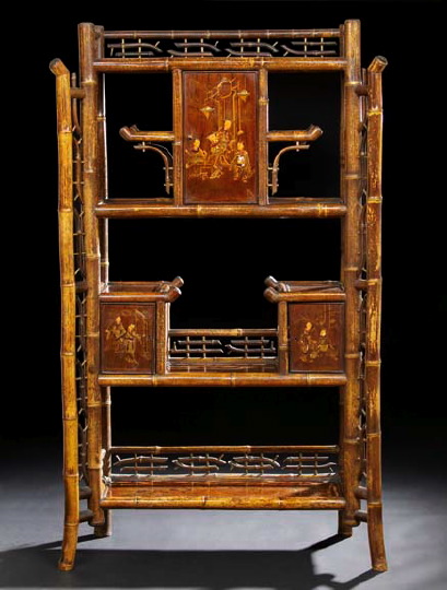 Appraisal: Anglo-Indian Bamboo and Mahogany Etagere early th century the bamboo-patterned