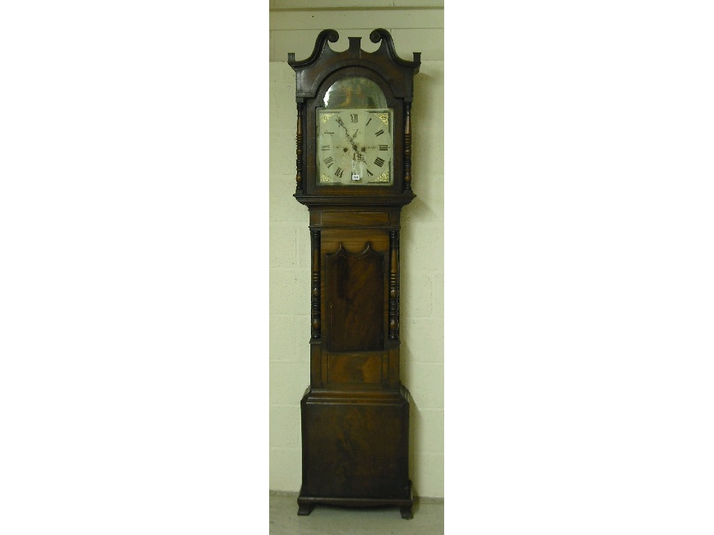 Appraisal: Mahogany eight day longcase clock the painted arched dial signed