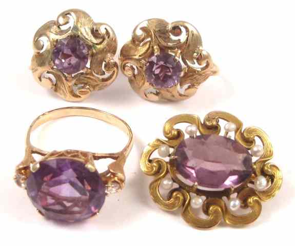 Appraisal: FOUR ARTICLES OF AMETHYST JEWELRY including a pair of k