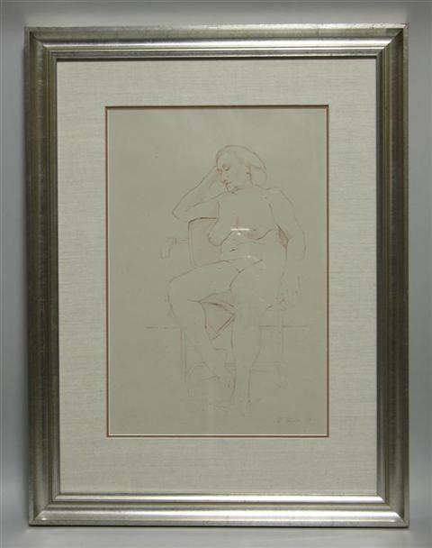 Appraisal: R SHIELDS FEMALE NUDE IN CHAIR Charcoal on paper x