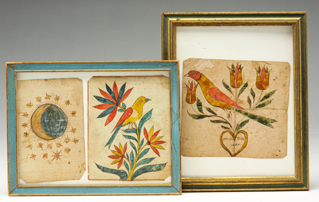 Appraisal: THREE AMERICAN BOOK PLATES First half th century watercolor on