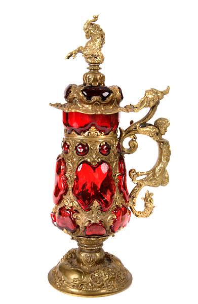 Appraisal: A Continental gilt metal and glass tankard height in