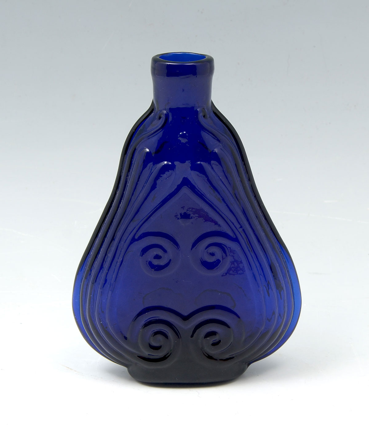 Appraisal: EARLY AMERICAN COBALT BLUE GLASS FLASK Cobalt blue glass scrolling