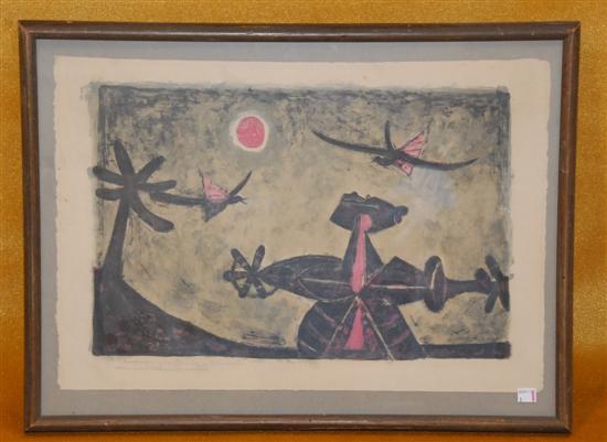 Appraisal: RUFINO TAMAYO - Color lithograph Birds and Figure Signed and