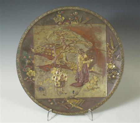 Appraisal: A Japanese mixed metal dish Meiji period of figures in