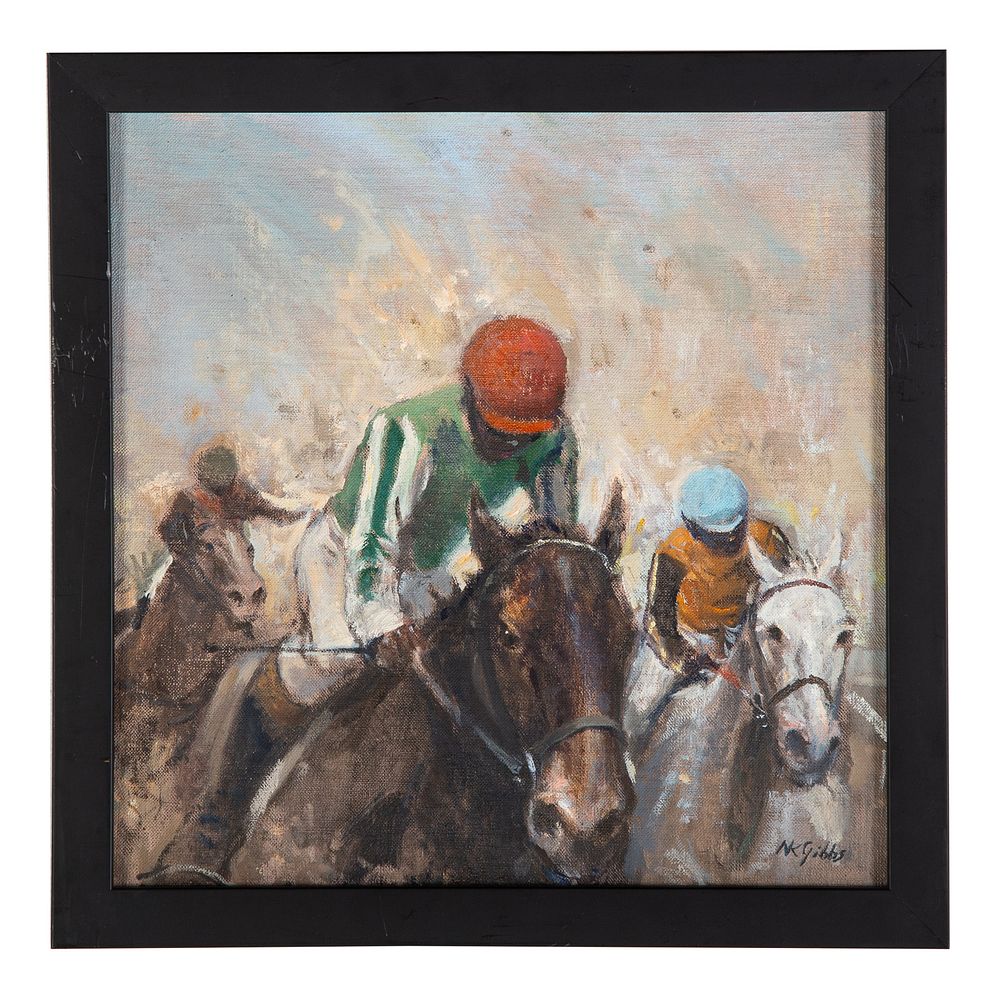 Appraisal: Nathaniel K Gibbs Finish Line oil on canvas American -