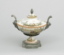 Appraisal: A Continental Painted Porcelain Lidded Urn ca late th Century