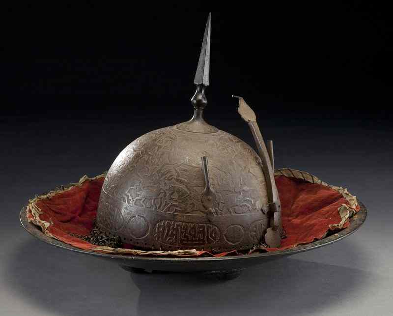 Appraisal: Indo - Persian helmet and shield the th C helmet