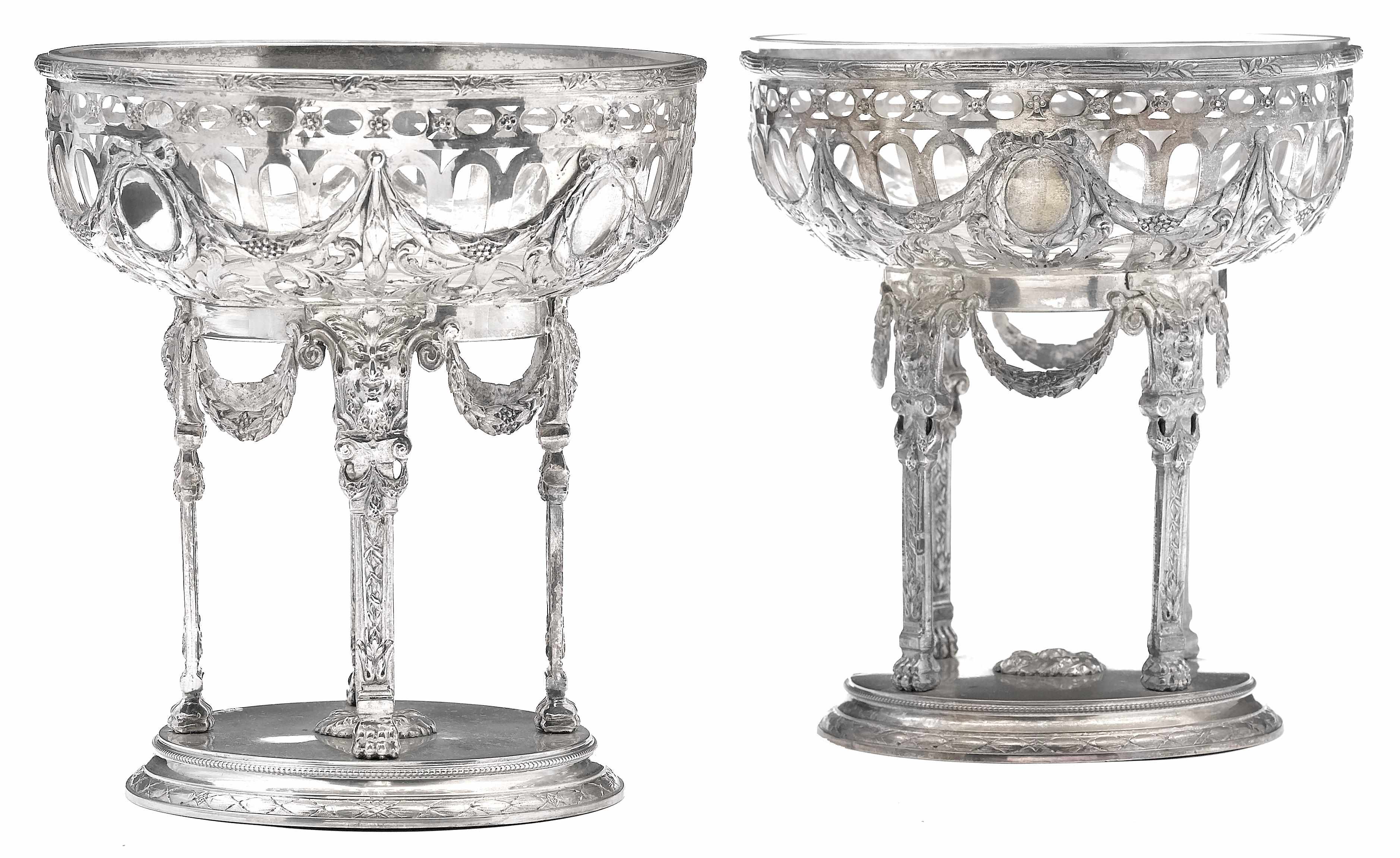 Appraisal: A German silver pair of Neoclassical compotes with glass liners