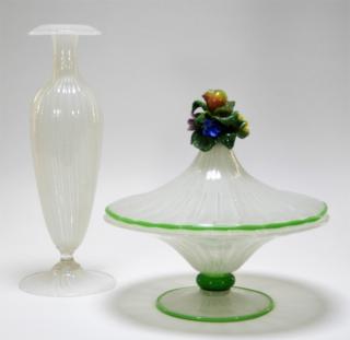 Appraisal: Italian Venetian Reticello Glass Compote Vase ITALY TH CENTURY Two