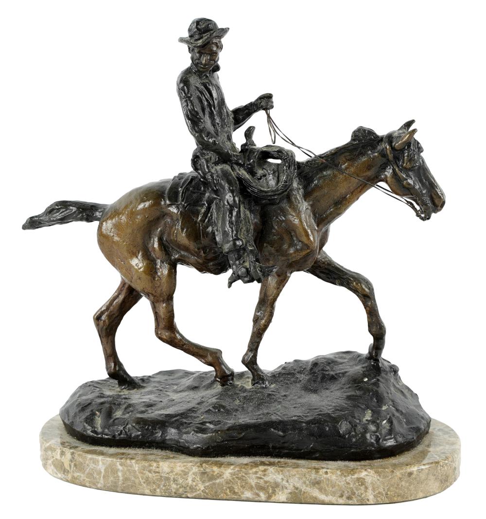 Appraisal: AFTER CHARLES MARION RUSSELL - HORSE RIDERpatinated bronze on an