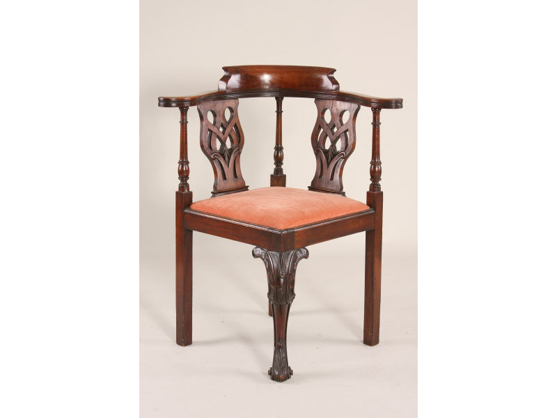 Appraisal: Chippendale Corner Chair English th c mahogany shaped crest rail