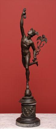 Appraisal: AFTER GIAMBOLOGNA MERCURY Bronze-patinated metal and marble the running god