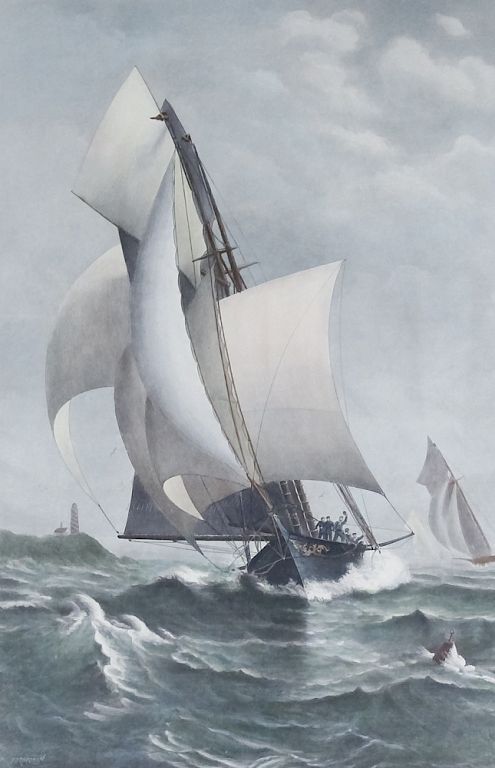 Appraisal: Julian Oliver Davidson A Winning Yacht Lithograph Julian Oliver Davidson