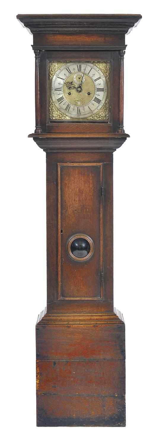 Appraisal: AN ASSOCIATED OAK CASED LONG CASE CLOCK THE MOVEMENT CIRCA