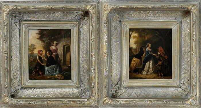 Appraisal: Continental School th C Pair of Genre Scenes Oil on