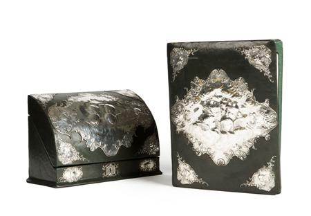 Appraisal: A Victorian silver-mounted stationery box and a blotter pad William