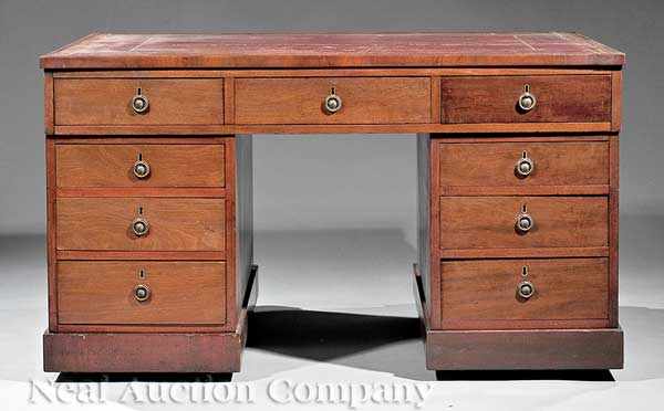 Appraisal: A William IV Carved Mahogany Partner's Desk th c tooled