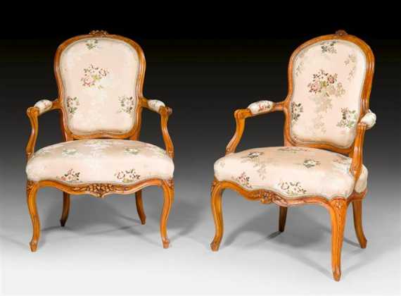 Appraisal: PAIR OF FAUTEUILS EN CABRIOLET Louis XV with inventory mark