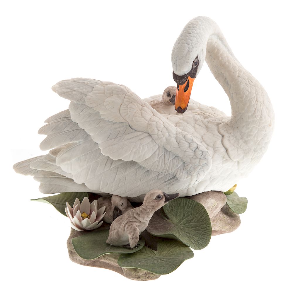 Appraisal: Boehm Bisque Mute Swan Figural Group modeled as mother and