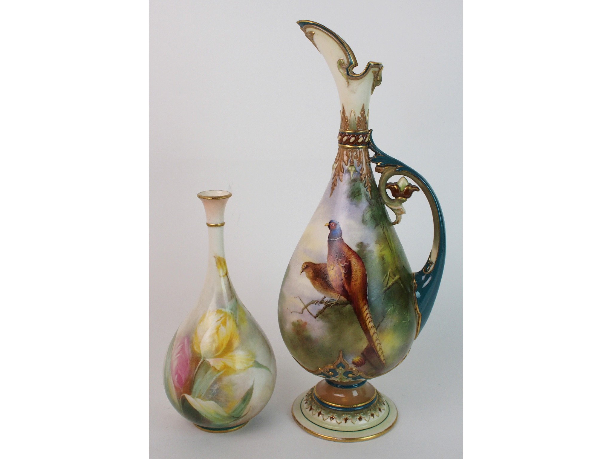 Appraisal: A Royal Worcester Hadley's pitcher painted with pheasantsthe tall pitcher