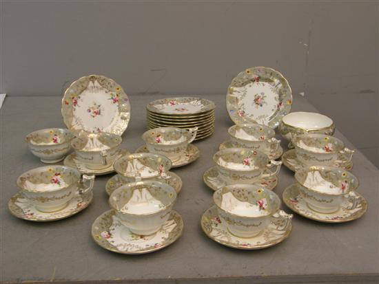 Appraisal: th Century porcelain hand painted part tea service comprising eleven