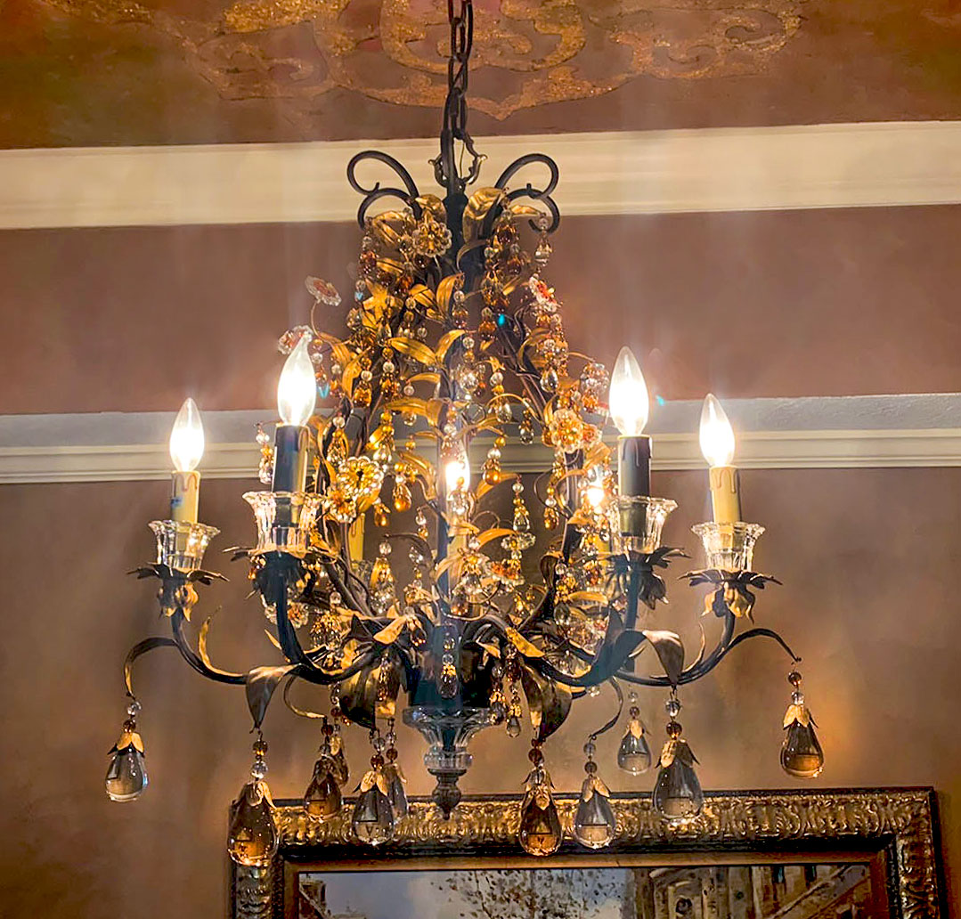 Appraisal: LIGHT HALL CHANDELIER light hall chandelier having a scrolling bronze