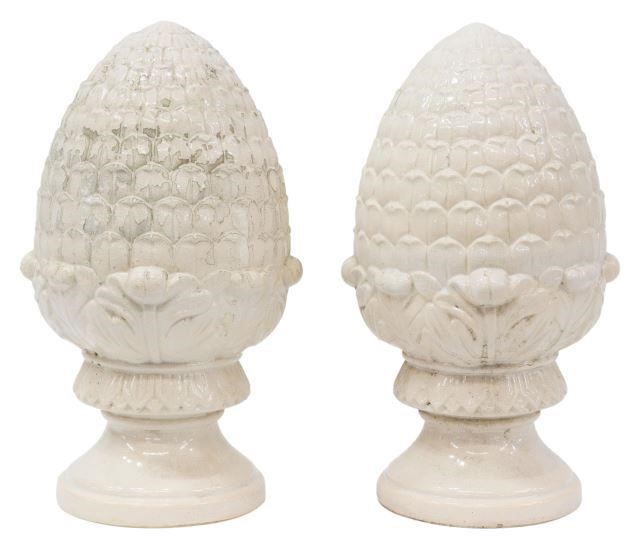 Appraisal: pair Decorative cast ceramic acorn pineapple pier finials late th